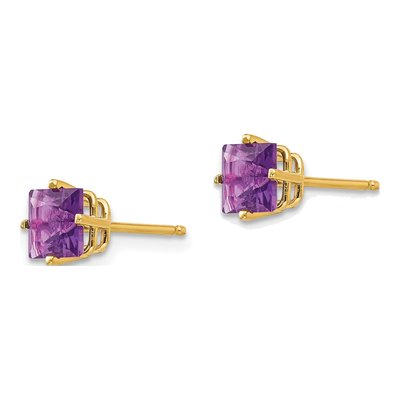 14K Yellow Gold 5mm Square Amethyst Princess-Cut Stud Earrings – view 3