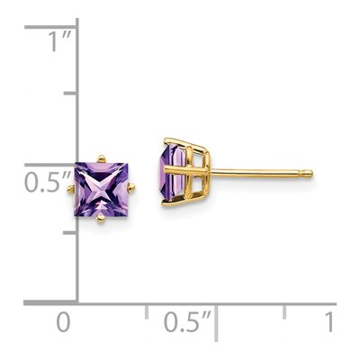 14K Yellow Gold 5mm Square Amethyst Princess-Cut Stud Earrings – view 5