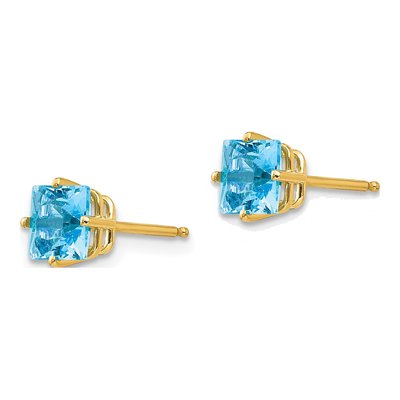 14K Yellow Gold 5mm Square Swiss Blue Topaz Princess-Cut Stud Earrings – view 3