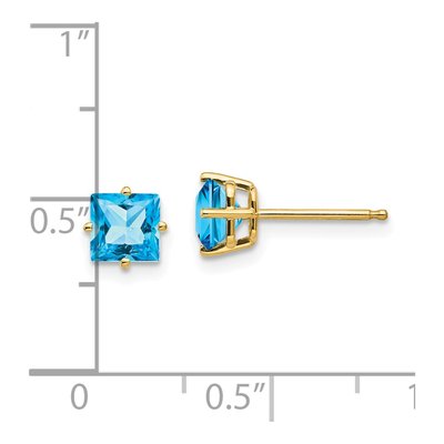 14K Yellow Gold 5mm Square Swiss Blue Topaz Princess-Cut Stud Earrings – view 5