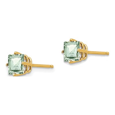 14K Yellow Gold 5mm Square Green Quartz Checkerboard Stud Earrings – view 2