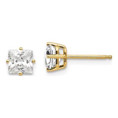 14K Yellow Gold 5mm Square CZ Princess-Cut Stud Earrings