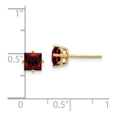 14K Yellow Gold 5mm Square Garnet Princess-Cut Stud Earrings – view 4
