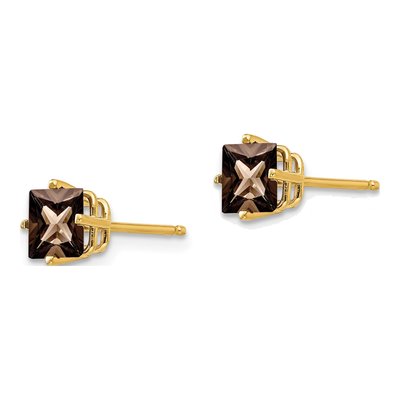 14K Yellow Gold 5mm Square Smoky Quartz Princess-Cut Stud Earrings – view 3