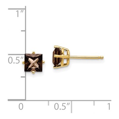 14K Yellow Gold 5mm Square Smoky Quartz Princess-Cut Stud Earrings – view 5