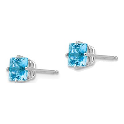 14K White Gold Blue Topaz Princess Stud Earring Mounting – view 3