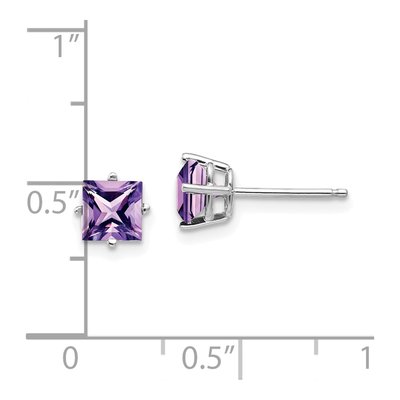 14K White Gold 5mm Square Amethyst Princess-Cut Stud Earrings – view 5