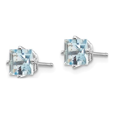 14K White Gold 5mm Square Aquamarine Princess Stud Earrings – view 3