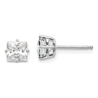 14K White Gold 5mm Square CZ Princess Stud Earrings