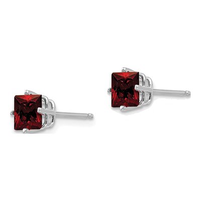 14K White Gold 5mm Square Garnet Princess-Cut Stud Earrings – view 2