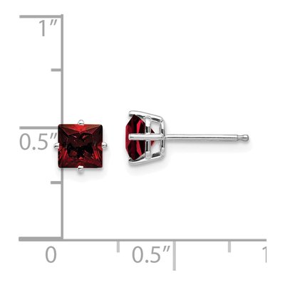 14K White Gold 5mm Square Garnet Princess-Cut Stud Earrings – view 4