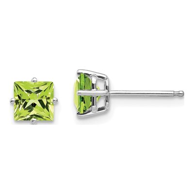 14K White Gold 5mm Peridot Square Stud Earrings