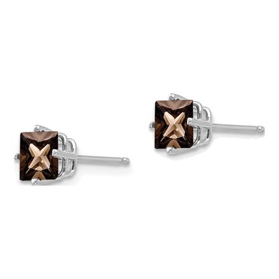 14K White Gold 5mm Smoky Quartz Square Stud Earrings – view 3
