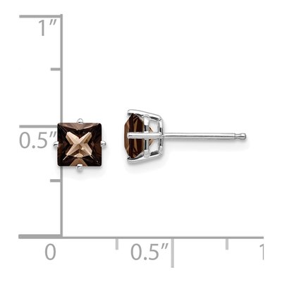 14K White Gold 5mm Smoky Quartz Square Stud Earrings – view 5