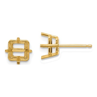 14K Yellow Gold Square Stud Earring Mounting