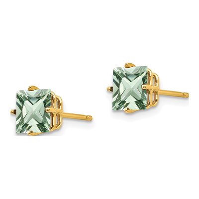 14K Yellow Gold 6mm Green Quartz Square Stud Earrings – view 3