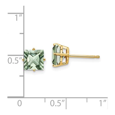 14K Yellow Gold 6mm Green Quartz Square Stud Earrings – view 5
