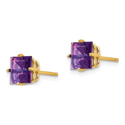 14K Yellow Gold 6mm Square Amethyst Princess-Cut Stud Earrings – view 2