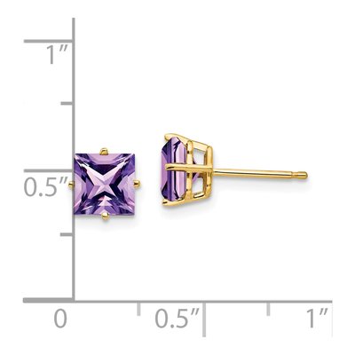 14K Yellow Gold 6mm Square Amethyst Princess-Cut Stud Earrings – view 4