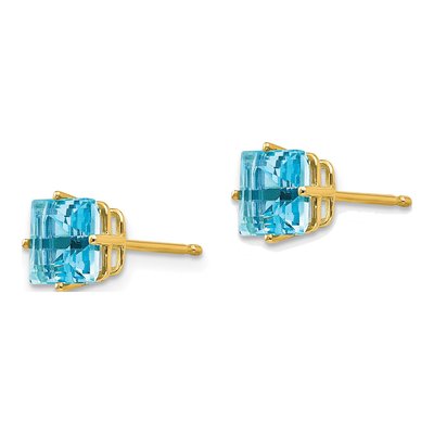 14K Yellow Gold 6mm Square Swiss Blue Topaz Princess-Cut Stud Earrings – view 2