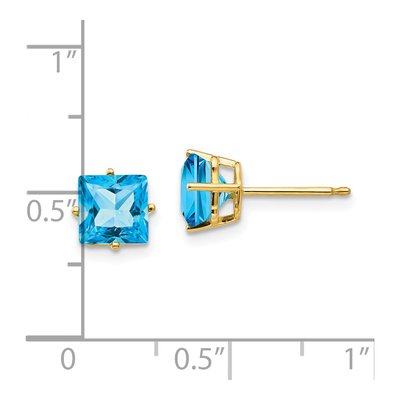 14K Yellow Gold 6mm Square Swiss Blue Topaz Princess-Cut Stud Earrings – view 4
