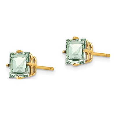 14K Yellow Gold 6mm Square Green Quartz Checkerboard Stud Earrings – view 2