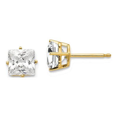 14K Yellow Gold 6mm Square CZ Princess-Cut Stud Earrings