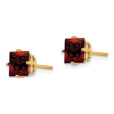 14K Yellow Gold 6mm Square Garnet Princess-Cut Stud Earrings – view 2
