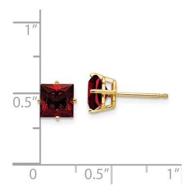 14K Yellow Gold 6mm Square Garnet Princess-Cut Stud Earrings – view 4