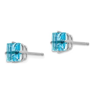 14K White Gold Princess-Cut Blue Topaz Stud Earring Mounting – view 3