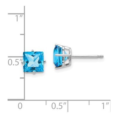 14K White Gold Princess-Cut Blue Topaz Stud Earring Mounting – view 4