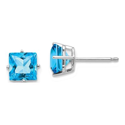 14K White Gold Princess-Cut Blue Topaz Stud Earring Mounting