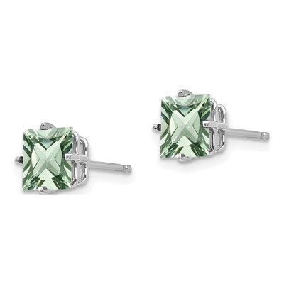 14K White Gold 6mm Green Quartz Square Stud Earrings – view 2