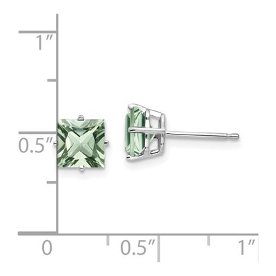 14K White Gold 6mm Green Quartz Square Stud Earrings – view 4
