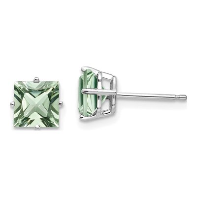 14K White Gold 6mm Green Quartz Square Stud Earrings