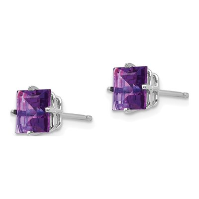 14K White Gold 6mm Square Amethyst Princess-Cut Stud Earrings – view 3