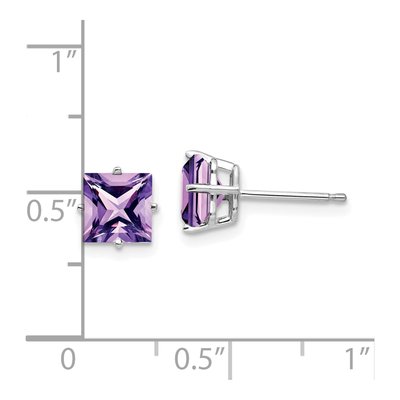 14K White Gold 6mm Square Amethyst Princess-Cut Stud Earrings – view 5