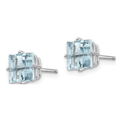14K White Gold 6mm Square Aquamarine Princess Stud Earrings – view 2
