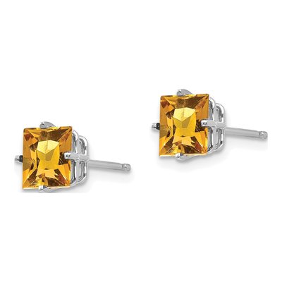 14K White Gold 6mm Square Citrine Princess-Cut Stud Earrings – view 2