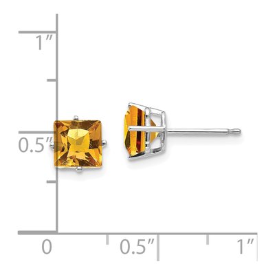 14K White Gold 6mm Square Citrine Princess-Cut Stud Earrings – view 4