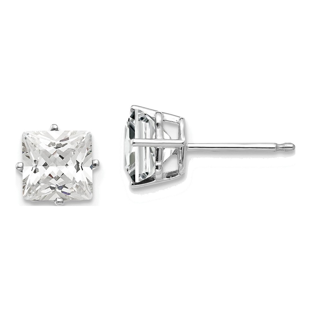 14K White Gold 6mm Square CZ Princess-Cut Stud Earrings