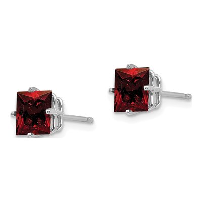14K White Gold 6mm Square Garnet Princess Stud Earrings – view 2