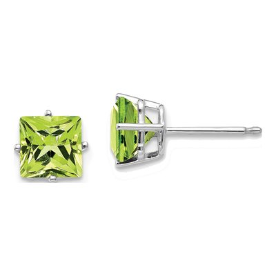 14K White Gold 6mm Peridot Square Stud Earrings