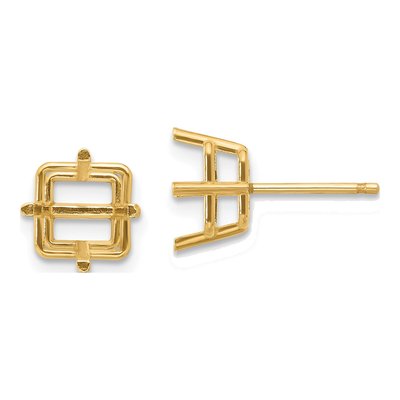 14K Yellow Gold Square Stud Earring Mounting