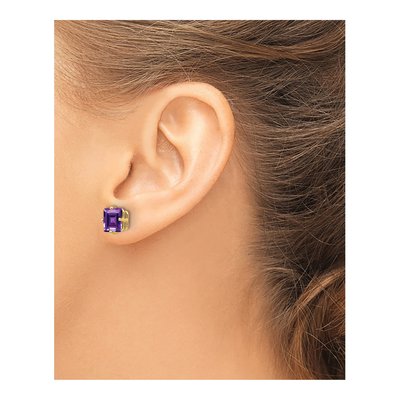 14K Yellow Gold 7mm Square Amethyst Princess-Cut Stud Earrings – view 3