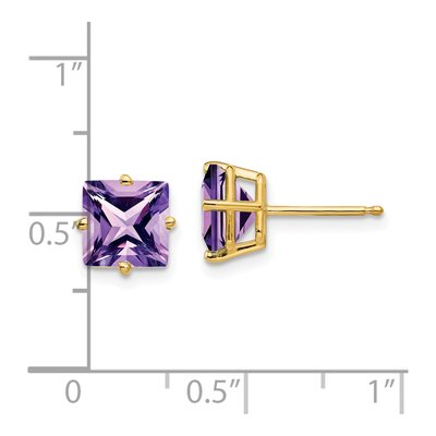 14K Yellow Gold 7mm Square Amethyst Princess-Cut Stud Earrings – view 4