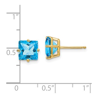 14K Yellow Gold 7mm Square Swiss Blue Topaz Princess Stud Earrings – view 4