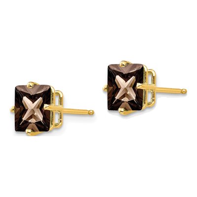 14K Yellow Gold 7mm Square Smoky Quartz Checker-Cut Stud Earrings – view 2
