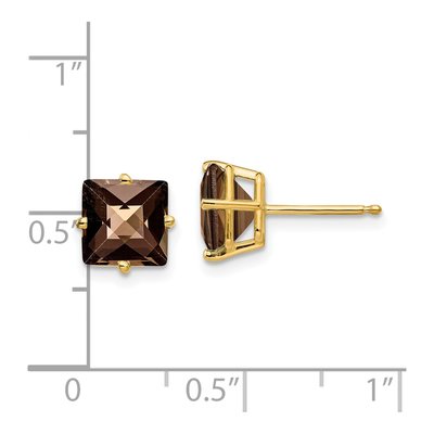 14K Yellow Gold 7mm Square Smoky Quartz Checker-Cut Stud Earrings – view 4