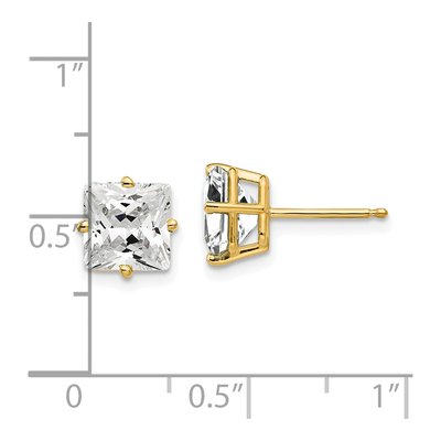 14K Yellow Gold 7mm Square CZ Princess-Cut Stud Earrings – view 4